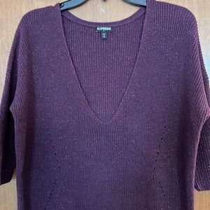 EUC Express Knit High-Low Purple Cotton Metallic Blend V-neck Tunic size SP